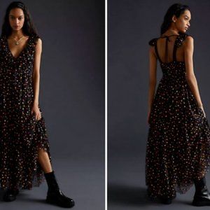 Maeve Black Maxi Dress with Colorful Dots